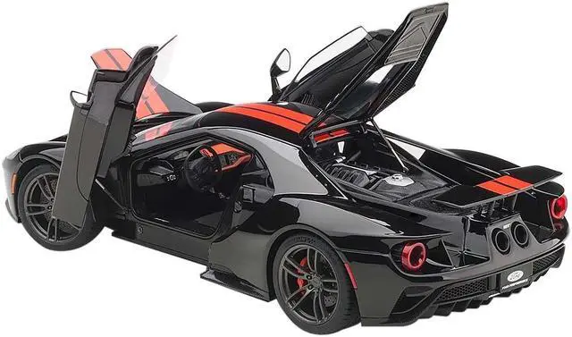 Alt view image 2 of 6 - 2017 Ford GT Shadow Black with Orange Stripes 1/18 Model Car by Autoart