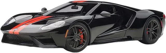 Main image of 2017 Ford GT Shadow Black with Orange Stripes 1/18 Model Car by Autoart