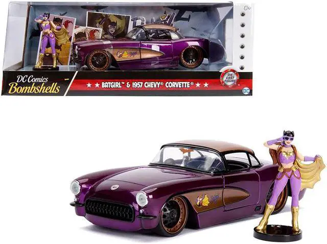 Alt view image 2 of 5 - 1957 Chevrolet Corvette Purple with Batgirl Diecast Figure \DC Comics Bombshells\" Series 1/24 Diecast Model Car by Jada"