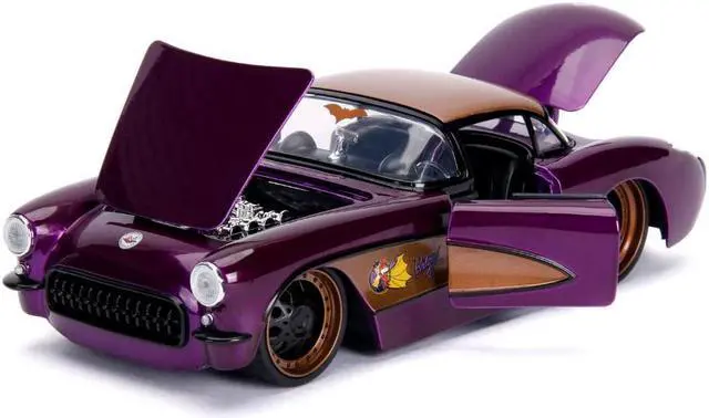 Alt view image 3 of 5 - 1957 Chevrolet Corvette Purple with Batgirl Diecast Figure \DC Comics Bombshells\" Series 1/24 Diecast Model Car by Jada"