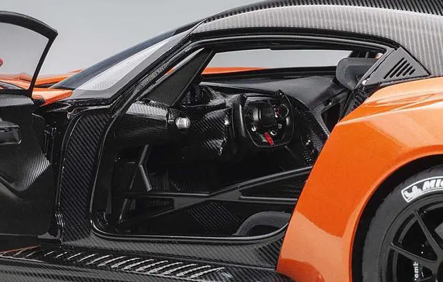 Alt view image 3 of 7 - Aston Martin Vulcan Madagascar Orange with Carbon Top 1/18 Model Car by Autoart