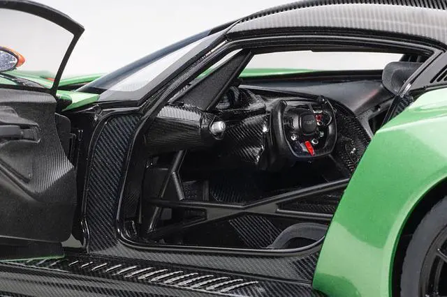 Alt view image 3 of 7 - Aston Martin Vulcan Apple Tree Green Metallic with Orange Accents and Carbon Top 1/18 Model Car by Autoart