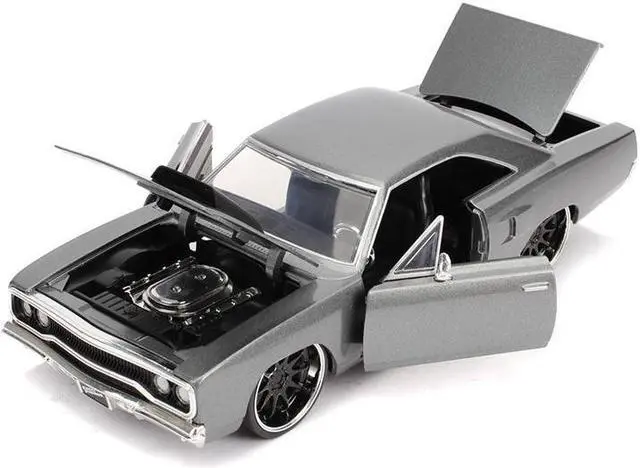 Alt view image 2 of 10 - Dom's Plymouth Road Runner Metallic Gray with Black Hood Stripe "Fast & Furious" Movie 1/24 Diecast Model Car by Jada