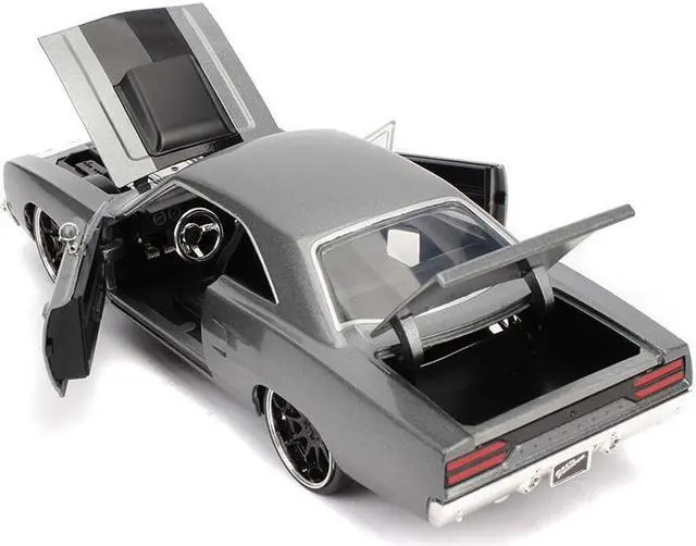 Alt view image 4 of 10 - Dom's Plymouth Road Runner Metallic Gray with Black Hood Stripe "Fast & Furious" Movie 1/24 Diecast Model Car by Jada