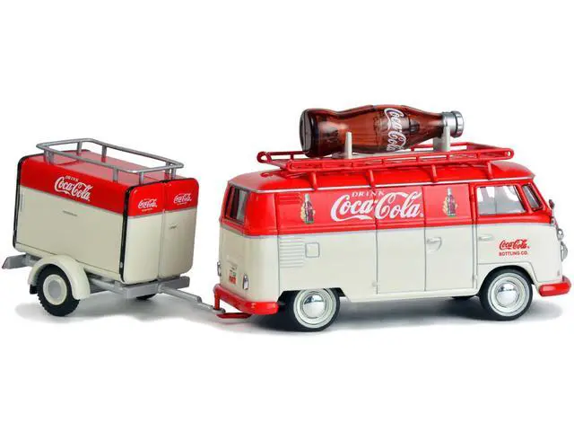 Alt view image 6 of 10 - 1960 Volkswagen T1 Kombi Van with Trailer Red and Cream "Coca Cola" 1/43 Diecast Model Car by Motorcity Classics