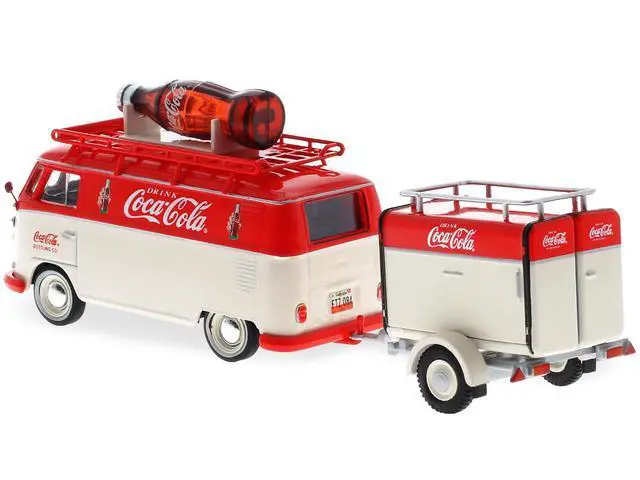 Alt view image 7 of 10 - 1960 Volkswagen T1 Kombi Van with Trailer Red and Cream "Coca Cola" 1/43 Diecast Model Car by Motorcity Classics