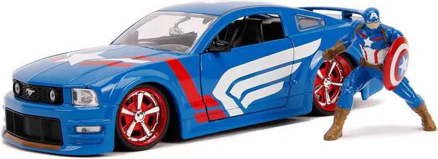 Alt view image 6 of 8 - 2006 Ford Mustang GT with Captain America Diecast Figurine "Avengers" "Marvel" Series 1/24 Diecast Model Car by Jada
