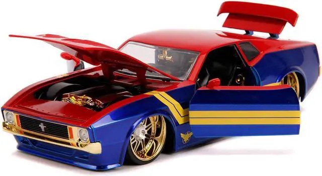 Alt view image 2 of 6 - 1973 Ford Mustang Mach 1 with Captain Marvel Diecast Figurine "Avengers" "Marvel" Series 1/24 Diecast Model Car by Jada