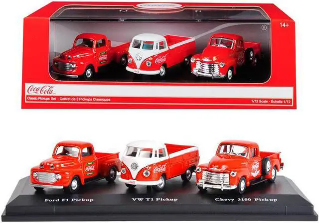 Main image of "Classic Pickups" Gift Set of 3 Pickup Trucks "Coca Cola" 1/72 Diecast Model Cars by Motorcity Classics