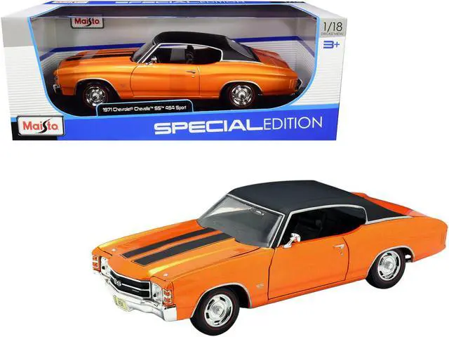 Main image of 1971 Chevrolet Chevelle SS 454 Sport Orange Metallic with Black Top and Black Stripes 1/18 Diecast Model Car by Maisto