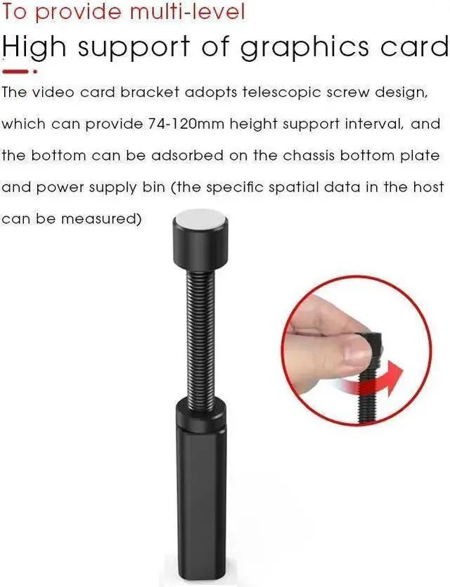Alt view image 6 of 7 - Graphics Card GPU Brace Support Adjustable Aluminum Alloy Video Card Sag with Magnet Holder Bracket Jack Desktop PC Case - 2.9-4.7"- L - Black