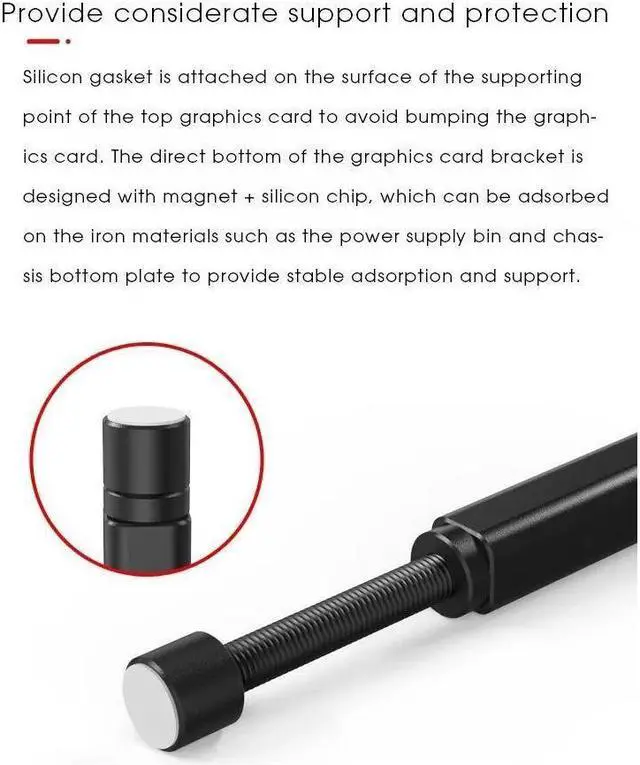 Alt view image 7 of 7 - Graphics Card GPU Brace Support Adjustable Aluminum Alloy Video Card Sag with Magnet Holder Bracket Jack Desktop PC Case - 2.9-4.7"- L - Black