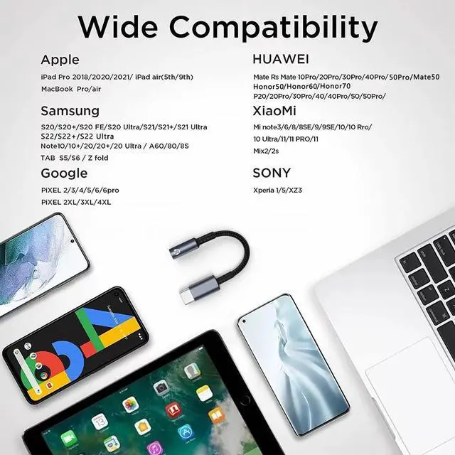 Alt view image 6 of 6 - USB C to 3.5mm Audio Adapter USB Type C to 3.5mm Headphone Adapter for Galaxy S21 Ultra USB C to Aux Dongle Cable Cord DAC Stereo Earphone Adapters for Samsung S20 FE Note20 iPad Pro OnePlus 9 Pro 8T