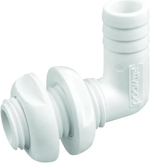 Alt view image 2 of 3 - Attwood 3877-3 Polypropylene 90-Degree Thru-Hull Connector, White Finish