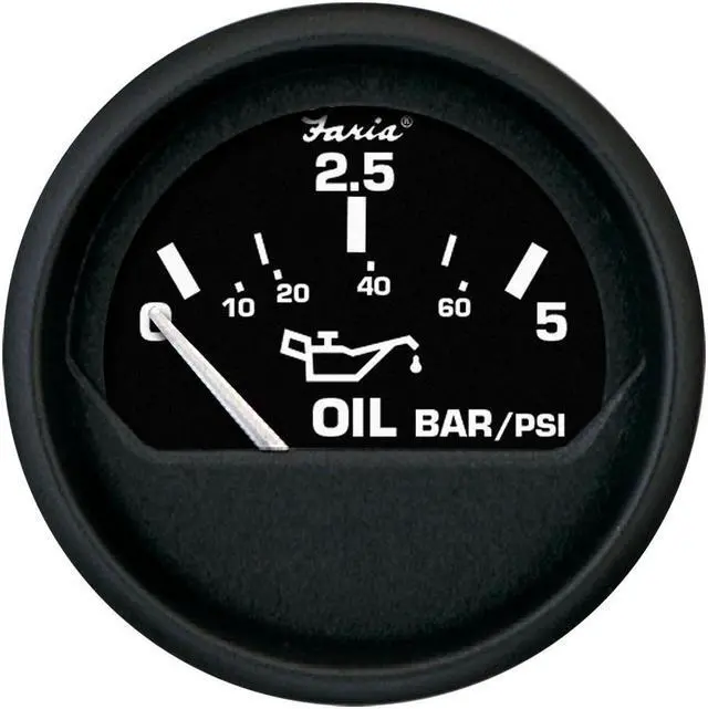 Alt view image 4 of 4 - Faria Euro Black 2" Oil Pressure Gauge - Metric (5 Bar)