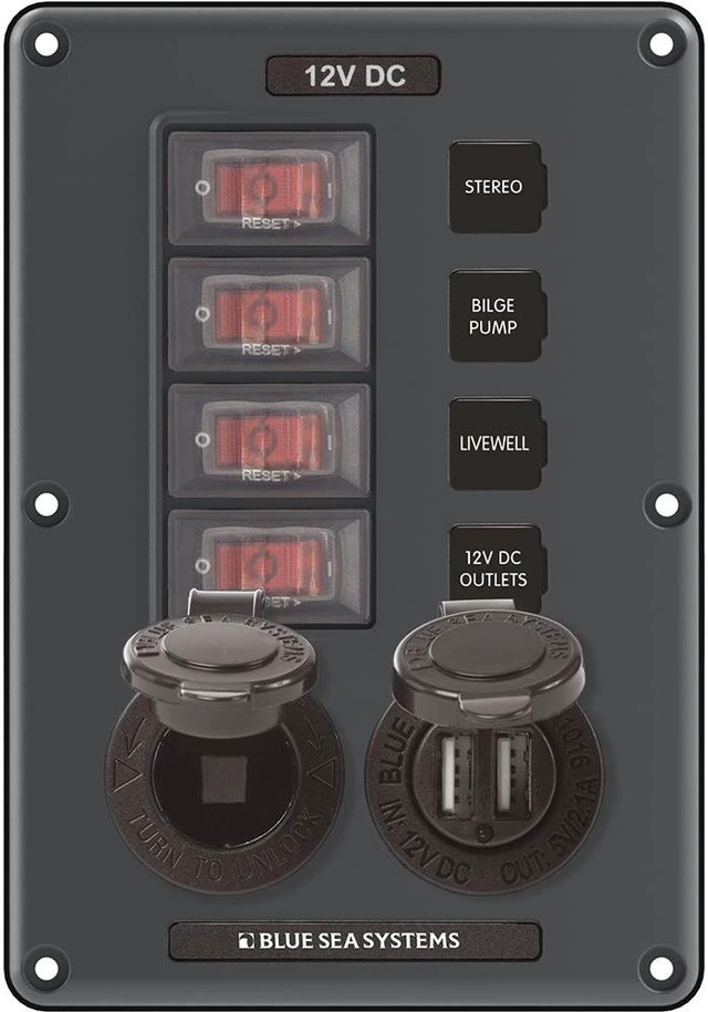 Alt view image 15 of 15 - Breaker/Switch Panel, 4 Sw/USB/12V, Gray