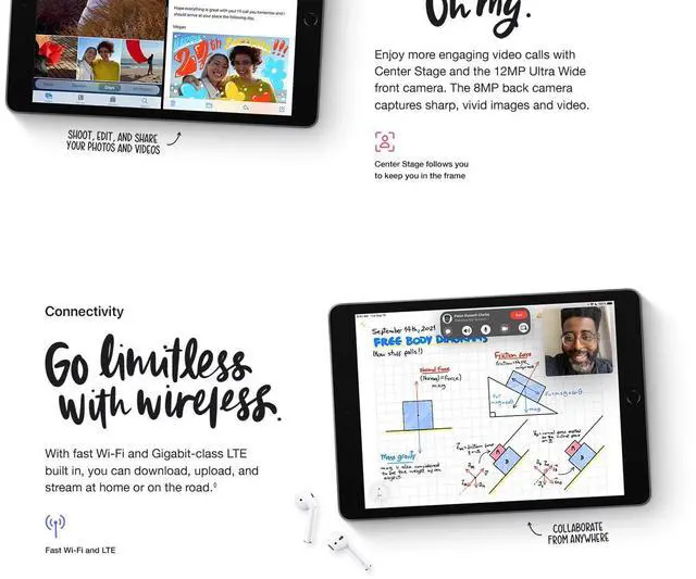 Alt view image 5 of 6 - Apple iPad (9th Generation, 2021): with A13 Bionic chip, 10.2-inch Retina Display, 64GB Storage, Wi-Fi Only, MK2L3LL/A - Silver