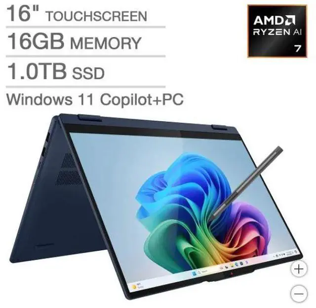 Main image of Lenovo IdeaPad 5 16" Touchscreen 2-in-1 CoPilot+ PC Laptop - AMD Ryzen AI 7 350 - 1920 x 1200 - Windows 11 Home - 16GB RAM - 1TB SSD - Cosmic Blue
