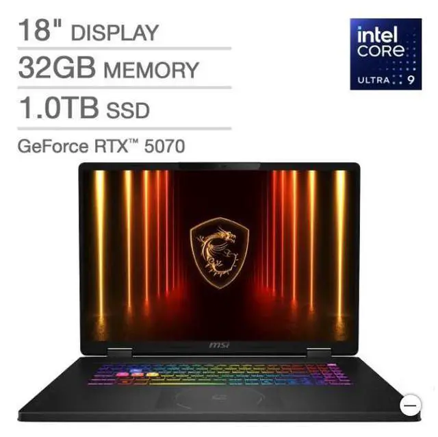 Main image of MSI Crosshair 18 HX AI 18" Gaming Laptop - Intel Core Ultra 9 275HX - NVIDIA RTX 5070 - 2560x1600 - 32GB RAM - 1TB SSD - Windows 11 Home