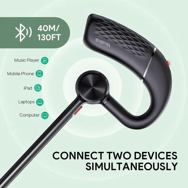 Alt view image 4 of 4 - Yealink BH71 Pro Bluetooth Headset with USB-C/A Dongle, Teams Certified, Wireless Earphone for Cell Phone, PC, Laptop, Noise Cancelling Microphone, Adjustable Ear Hook