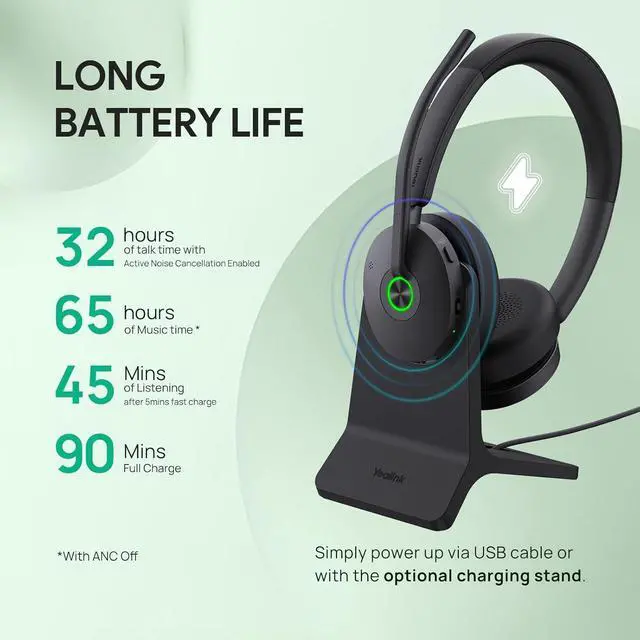 Alt view image 3 of 4 - Yealink BH74 with Stand ANC Wireless Bluetooth Headset with Mic for Work