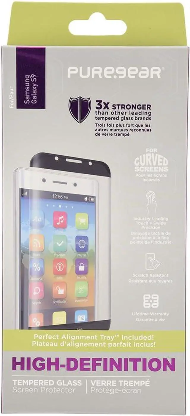 Alt view image 3 of 5 - PureGear Samsung Galaxy S9 HD Clear Curved Glass Screen Protector with Top/Bottom Black Border and Self Alignment Tray, Touch Sensitive, Case Friendly
