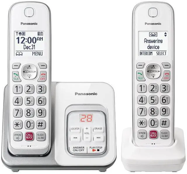 Main image of Panasonic KX-TGD832W 2-Handset DECT 6.0 Expandable Cordless Phone System with Answering Machine, Caller ID & Call Blocking White