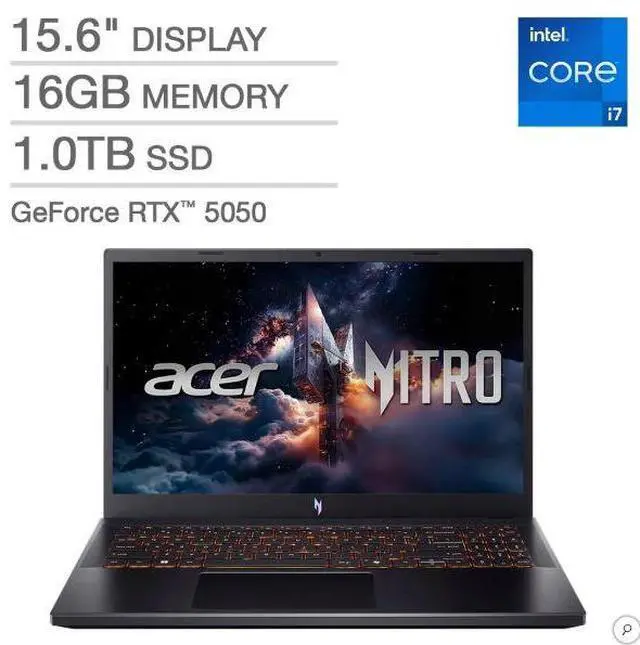 Acer Nitro V 15.6 Gaming Laptop - Intel Core i7-13620H Processor - NVIDIA GeForce RTX 5050 Laptop GPU - Full HD IPS 165Hz Display - 16GB DDR4 - 1TB PCIe Gen 4 SSD - Windows 11 Home