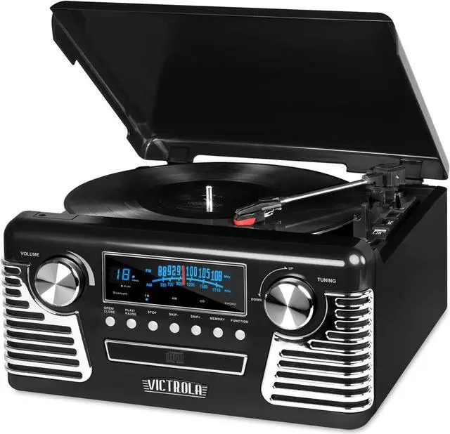 Alt view image 2 of 12 - VICTROLA V50200BK V50    S RETRO RECORD PLAYER WITH BLUETOOTH  AND CD PLAYER   USB  BLACK