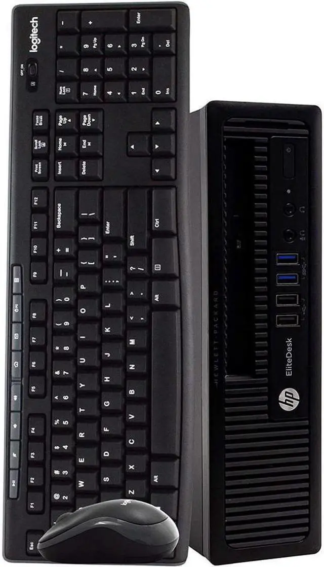 Main image of HP EliteDesk 800 G1 Desktop Ultra Small Business PC Computer, Intel Quad Core i5, 4GB RAM, 500GB Hard Drive, Windows 10 Home, 16GB Flash Drive, Wireless Keyboard & Mouse, WiFi