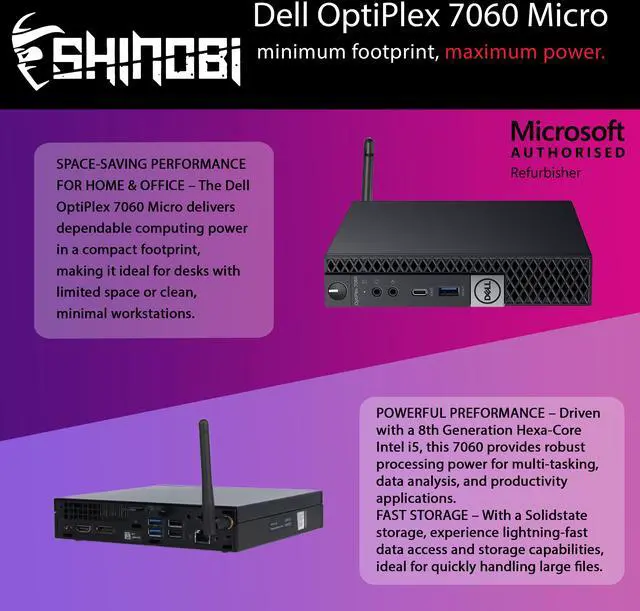 Alt view image 2 of 5 - Dell OptiPlex 7060 Micro PC | Intel Core i5-8500T | 32GB RAM | 1TB NVME | Windows 11 Pro | Built in AX210 Wi-Fi+ BT | Mini Desktop Computer