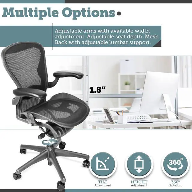 Alt view image 9 of 10 - Herman Miller Aeron - Size B - Fully Adjustable Computer Office Chair with Tension Control, Tilt Lock, and Lumbar Pad