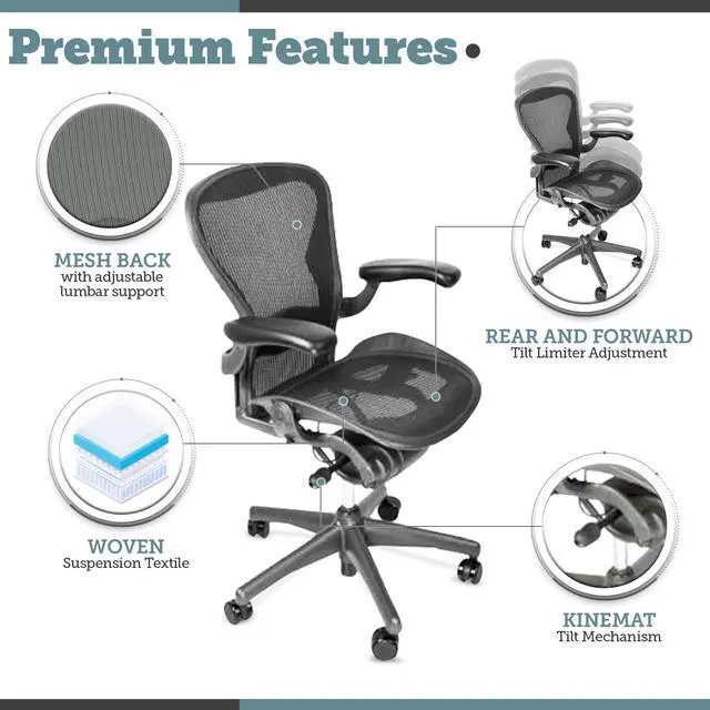 Alt view image 7 of 10 - Herman Miller Aeron - Size B - Fully Adjustable Computer Office Chair with Tension Control, Tilt Lock, and Lumbar Pad