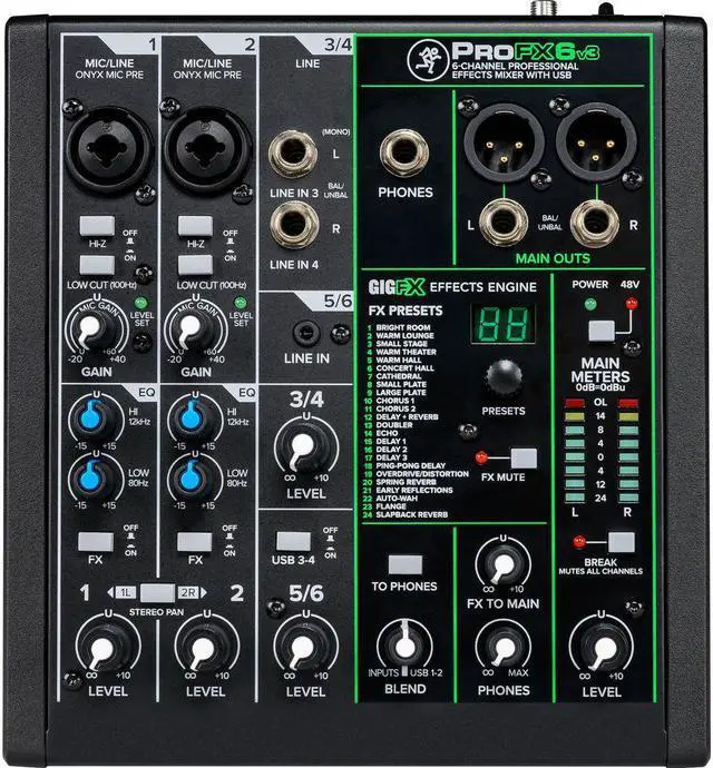 Alt view image 17 of 20 - Mackie ProFX Series, 6 Mixer - Unpowered, 6-Channel w/USB (ProFX6v3)