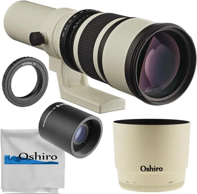 Main image of Oshiro 500mm f/6.3 (with 2X- 1000mm) Manual Telephoto Lens for Canon EF EOS 90D, 80D, 77D, 70D, 60D, 60Da, 1Ds, Mark III II 7D, 6D, 5D, 5DS Rebel T8i, T7i, T7s, T7, T6s, T6i, T6, T5i, T5, SL3, SL2
