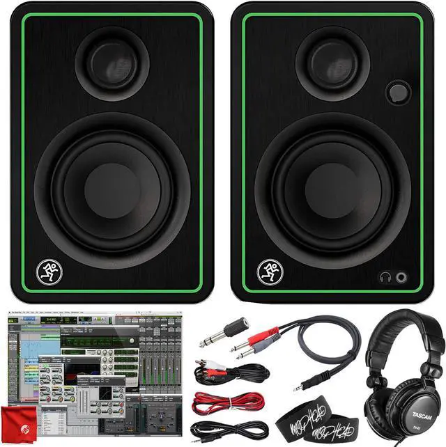 Alt view image 8 of 13 - Mackie CR3-X 3-Inch Creative Reference Multimedia Monitors Bundle with Pro Tools First DAW Music Editing Software, Closed-Back Professional Studio Headphones, Dual 1/4" Stereo to 3.5mm Cable