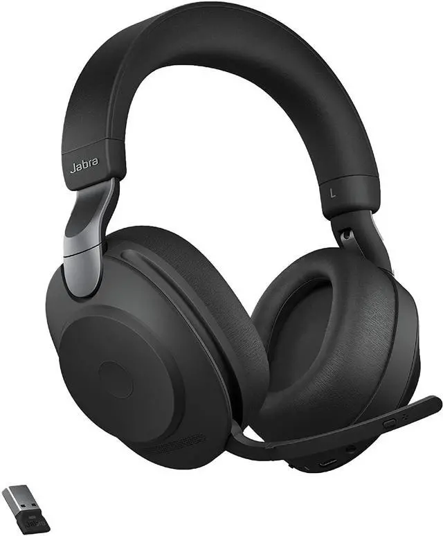 Alt view image 2 of 20 - Jabra Evolve2 85 UC Wireless Headphones with Link380a, Stereo, Black - Wireless Bluetooth Headset for Calls and Music, 37 Hours of Battery Life, Advanced Noise Cancelling Headphones