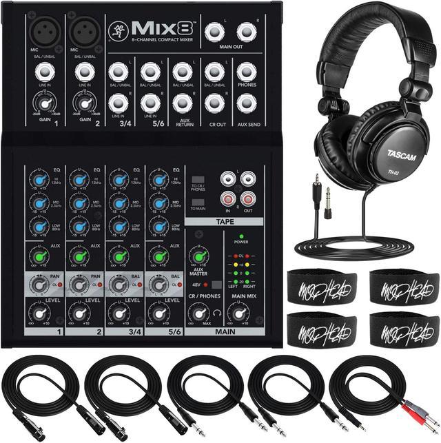 Mackie Mix Series Mix8 8-Channel Compact Mixer Studio-Level Bundle with  TH-02 Studio Headphones, 3-Foot TRS to Dual TS Cable, 2x Mophead 10-Foot  XLR Cable, 2x 10-Foot TRS Cable, 4x Cable Ties 