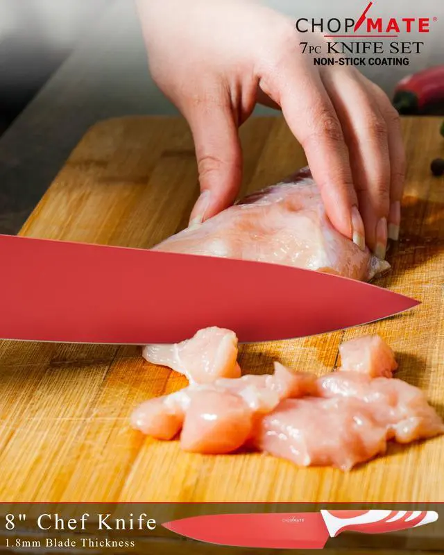 Alt view image 16 of 20 - Chopmate Color Stainless Steel Anti-Bacterial Non-Stick Ceramic Coated 8 Piece Kitchen Knife Set