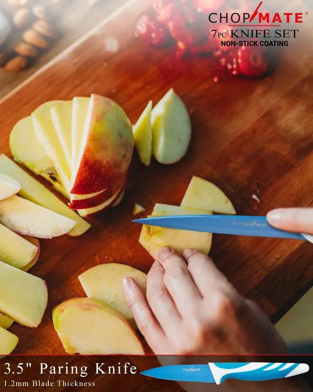 Alt view image 19 of 20 - Chopmate Color Stainless Steel Anti-Bacterial Non-Stick Ceramic Coated 8 Piece Kitchen Knife Set