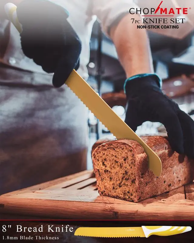 Alt view image 17 of 20 - Chopmate Color Stainless Steel Anti-Bacterial Non-Stick Ceramic Coated 8 Piece Kitchen Knife Set