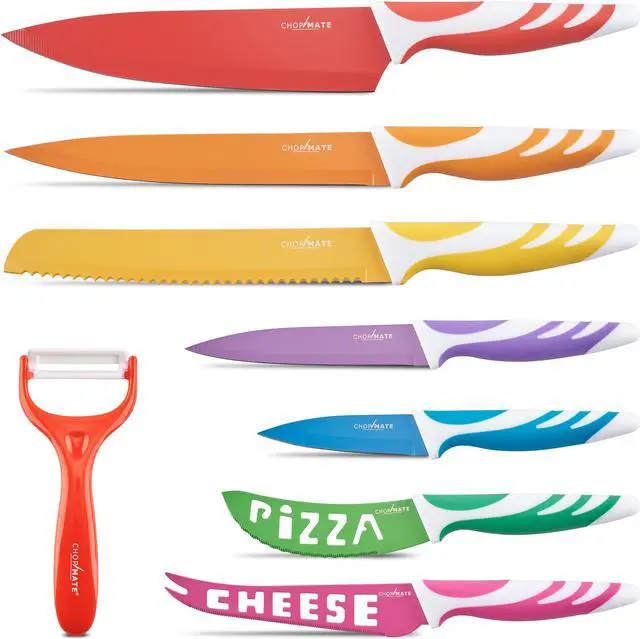 Alt view image 15 of 20 - Chopmate Color Stainless Steel Anti-Bacterial Non-Stick Ceramic Coated 8 Piece Kitchen Knife Set