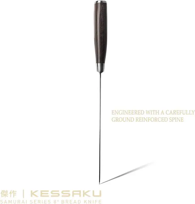 Alt view image 7 of 7 - Kessaku 8-Inch Serrated Bread Knife - Samurai Series - Forged High Carbon 7Cr17MoV Stainless Steel - Pakkawood Handle with Blade Guard