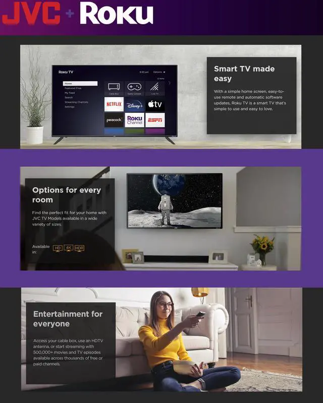 Alt view image 2 of 10 - JVC 32-Inch 720p HD LED Roku Smart TV with Voice Control App, Airplay, Screen Casting, & 300+ Free Streaming Channels (LT-32MAW205)