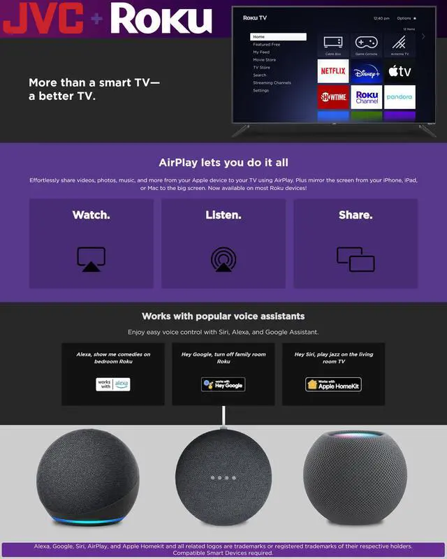 Alt view image 4 of 10 - JVC 32-Inch 720p HD LED Roku Smart TV with Voice Control App, Airplay, Screen Casting, & 300+ Free Streaming Channels (LT-32MAW205)