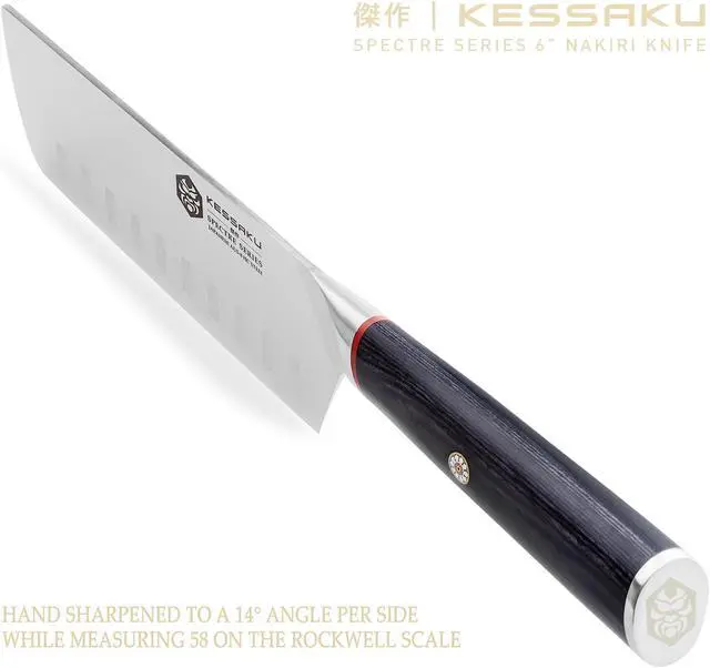Alt view image 7 of 7 - Kessaku 8-Inch Chef, 7-Inch Santoku, 6-Inch Nakiri, 4-Inch Paring - Spectre Series Knife Set - Forged High Carbon Japanese AUS-8 Stainless Steel - Pakkawood Handle with Blade Guards