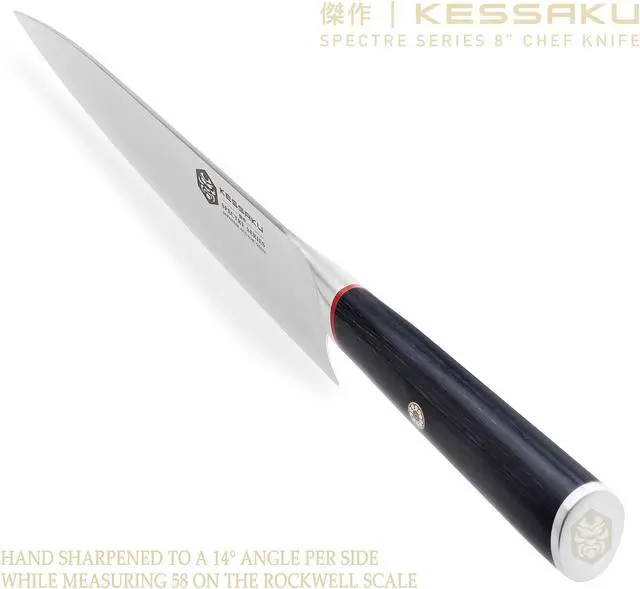 Alt view image 6 of 7 - Kessaku 8-Inch Chef and 6-Inch Nakiri - Spectre Series Knife Set - Forged High Carbon Japanese AUS-8 Stainless Steel - Pakkawood Handle with Blade Guards