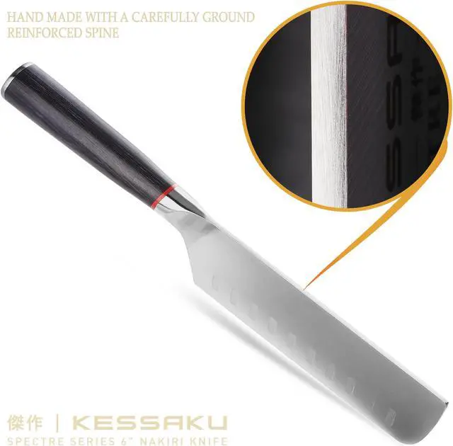 Alt view image 7 of 7 - Kessaku 8-Inch Chef and 6-Inch Nakiri - Spectre Series Knife Set - Forged High Carbon Japanese AUS-8 Stainless Steel - Pakkawood Handle with Blade Guards