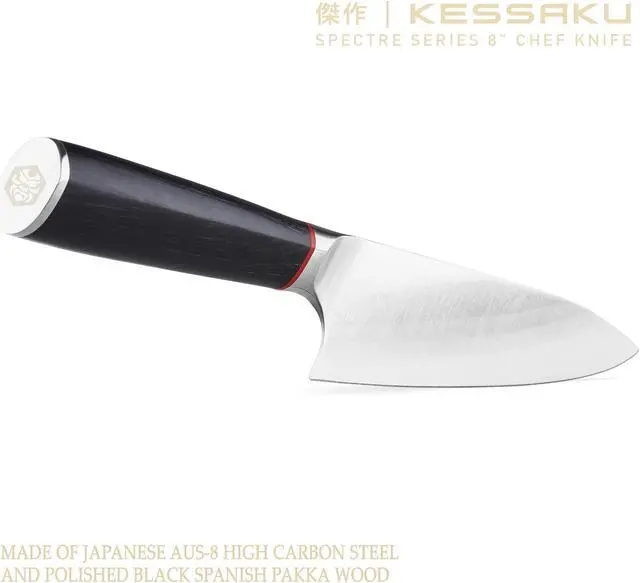 Alt view image 6 of 7 - Kessaku 8-Inch Chef, 7-Inch Santoku, 4-Inch Paring - Spectre Series Knife Set - Forged High Carbon Japanese AUS-8 Stainless Steel - Pakkawood Handle with Blade Guards