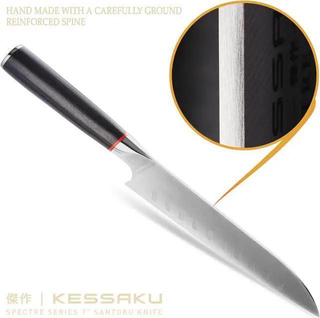 Alt view image 7 of 7 - Kessaku 8-Inch Chef, 7-Inch Santoku, 4-Inch Paring - Spectre Series Knife Set - Forged High Carbon Japanese AUS-8 Stainless Steel - Pakkawood Handle with Blade Guards